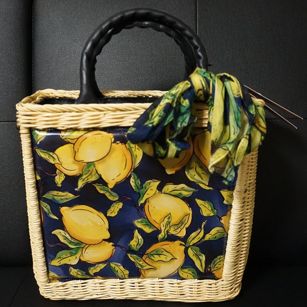 PATRICIA NASH LIMON STRAW LEATHER TOTE HANDBAG NEW